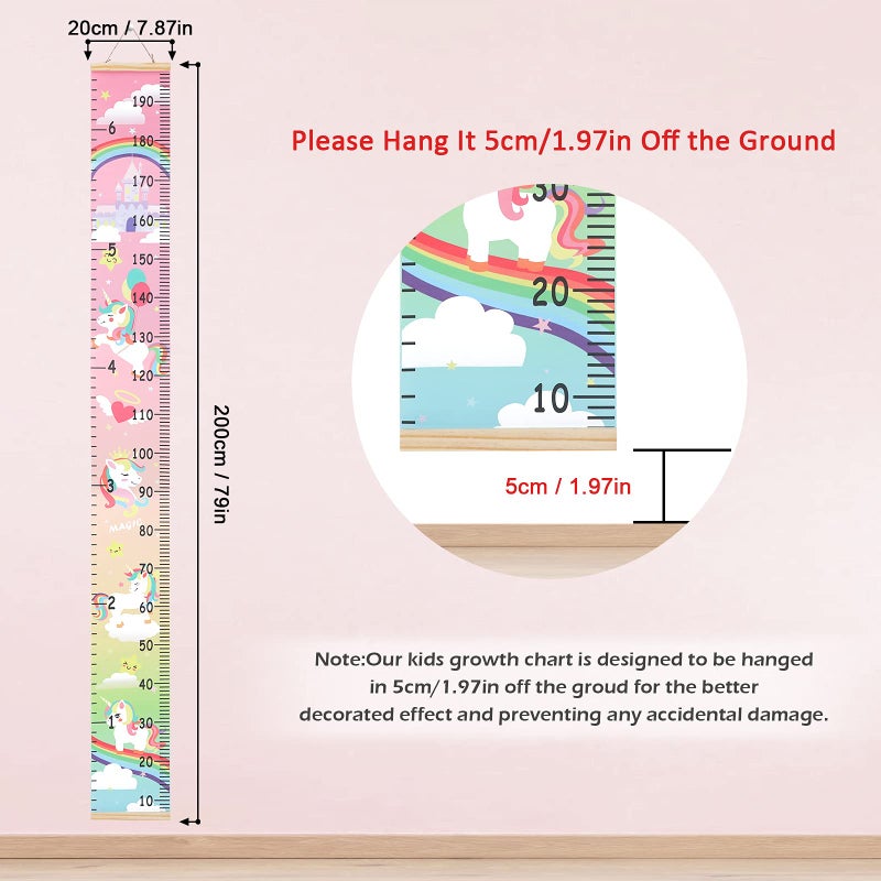 HIFOT Kids Growth Chart Height Measuring Chart, Unicorn Canvas Wall Hanging Rulers for Baby Children Girls Bedroom Decor 74.8''* 7.87'' - Image 2